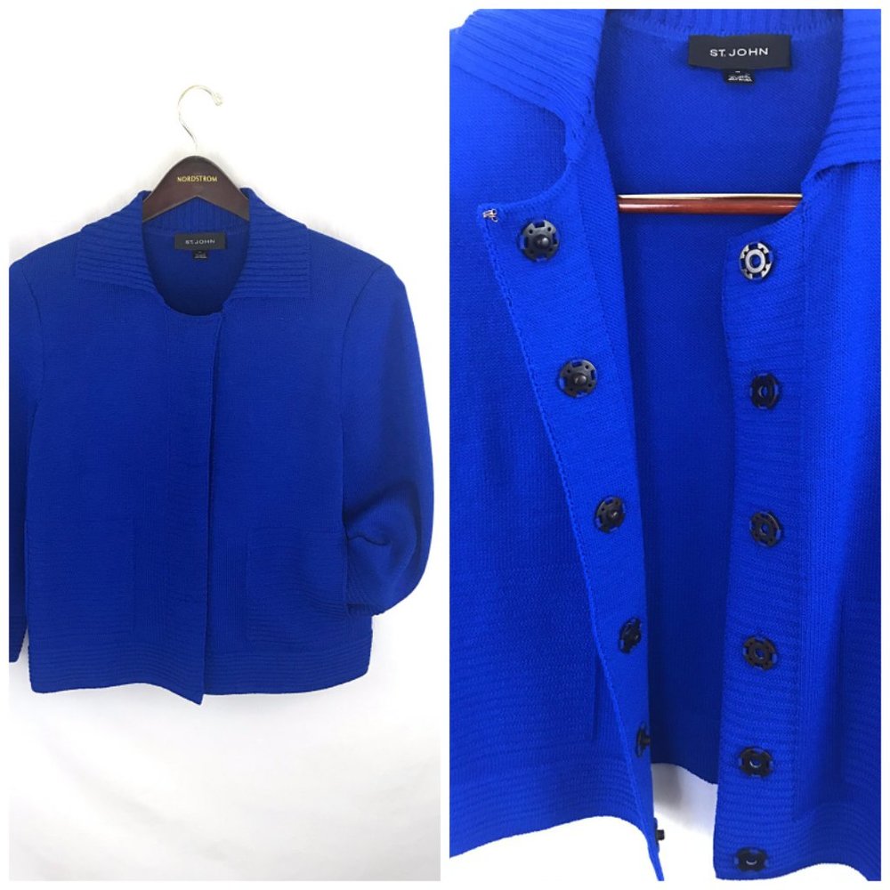 St. John Blue Button Up Wool Cardigan - Picture 4 of 8